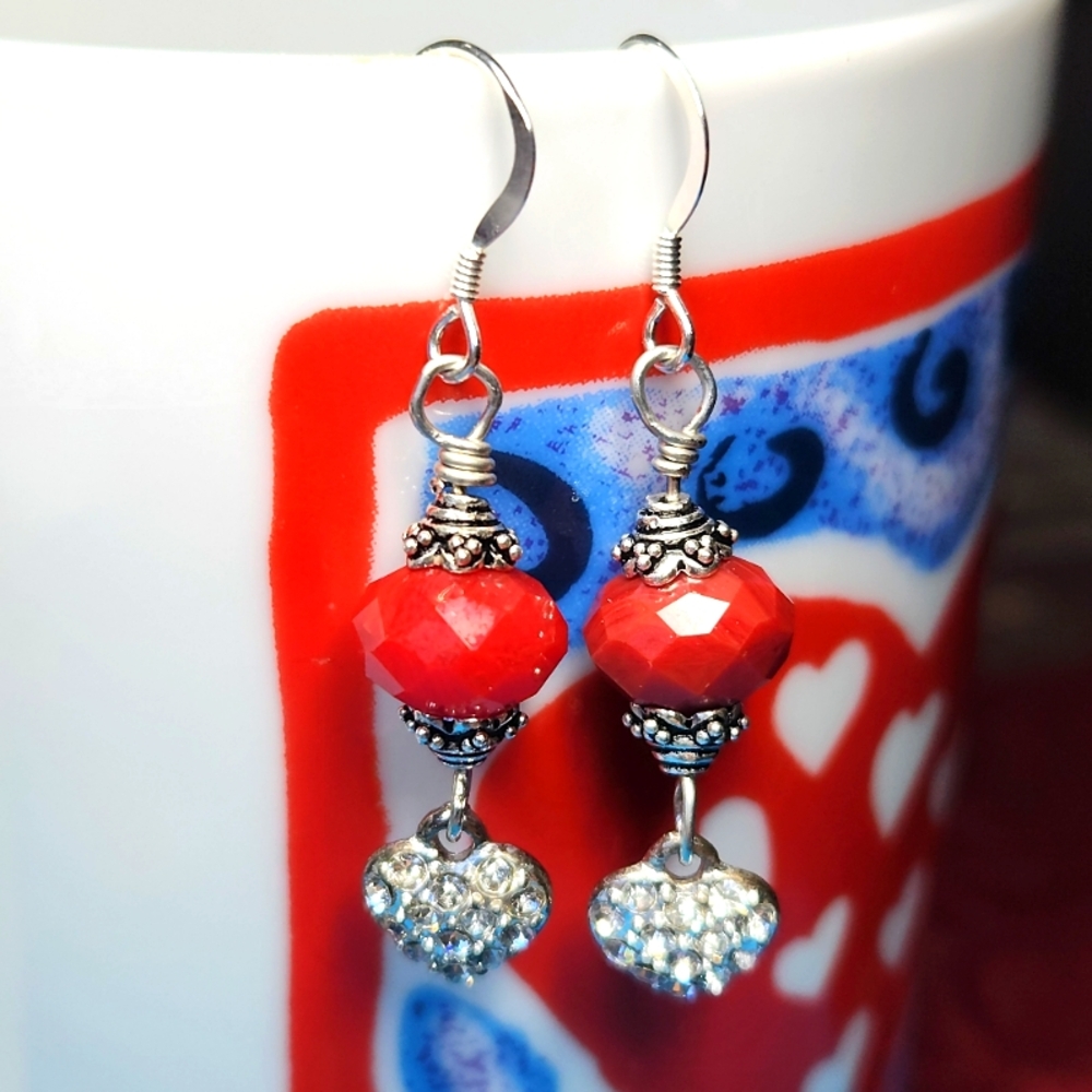 NWT Red and Silver Heart Earrings - Picture 2 of 2